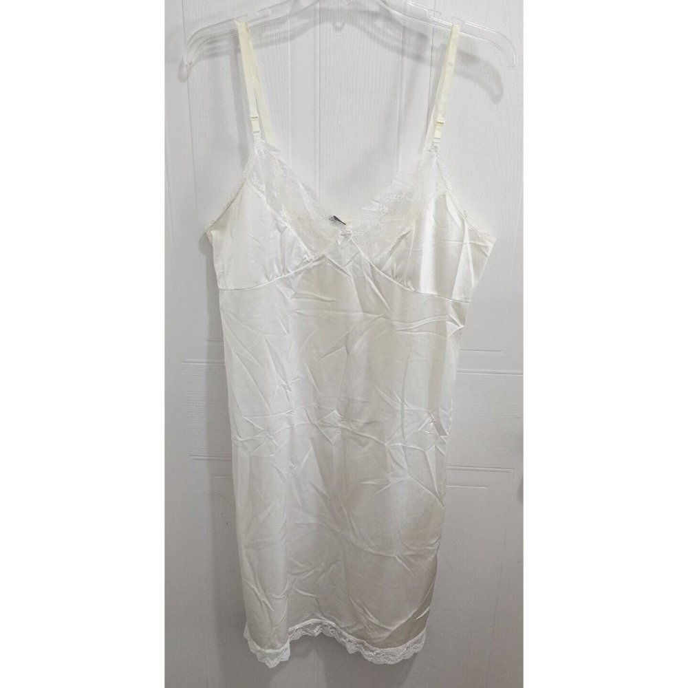 Vintage Ashley Taylor Full Slip Size 38 Antron III Nylon Tricot Silky Lace Ivory